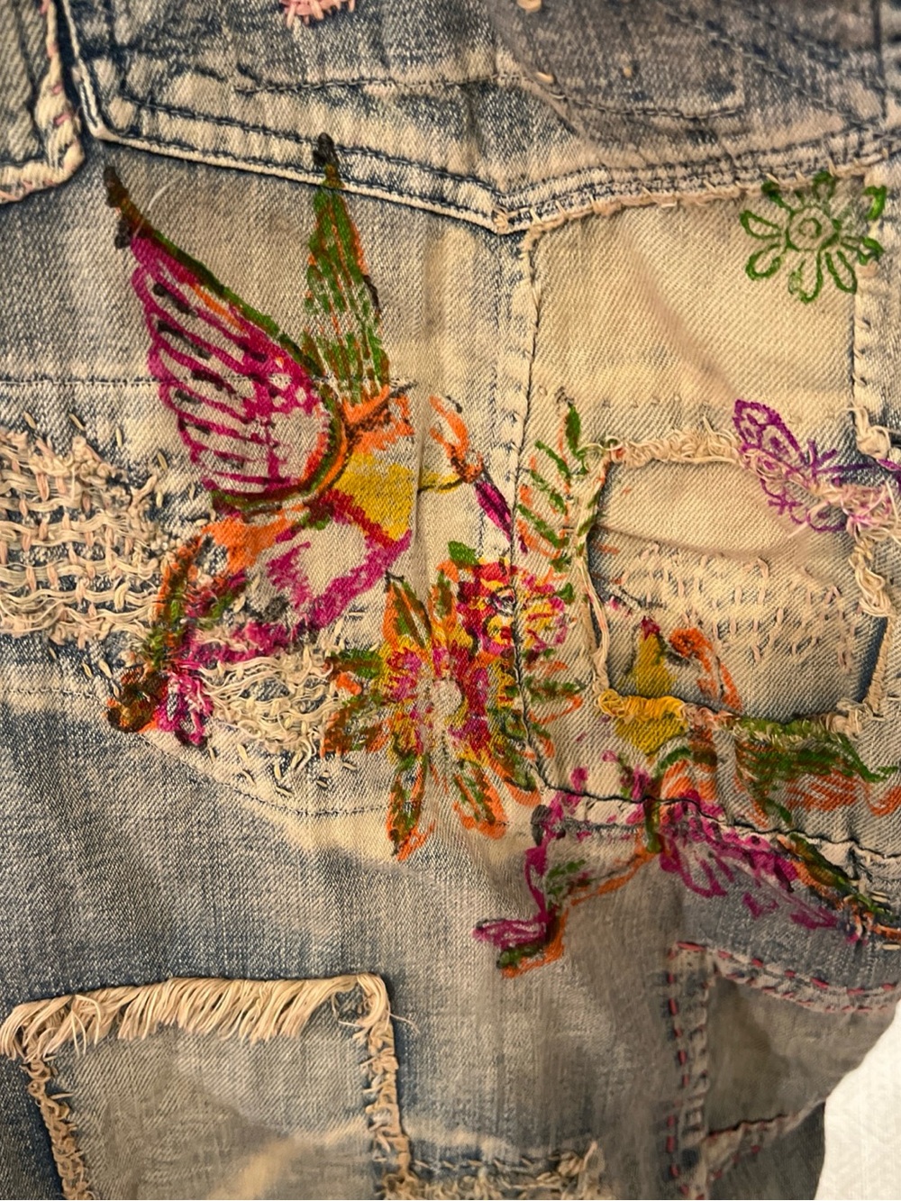 Magnolia Pearl Gray Denim Wide-Leg Jeans with Pink & Orange Embroidery - Picture 13 of 15